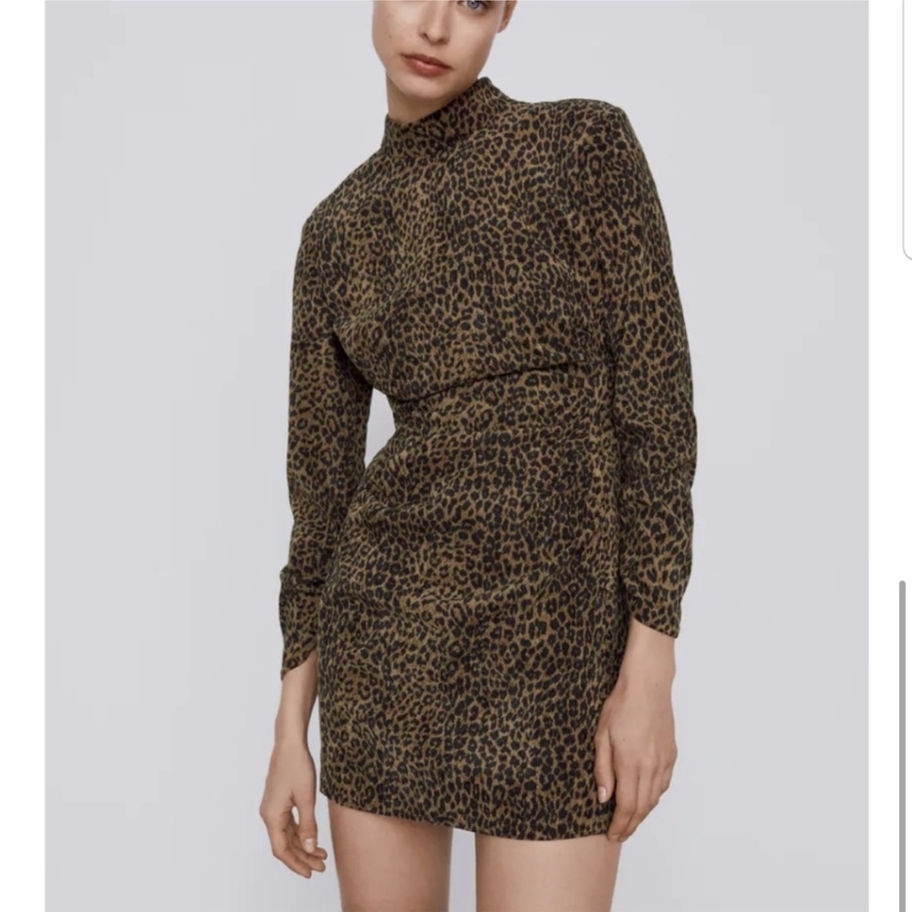 NWT Zara Cheetah Print Corduroy Mini Dress Medium